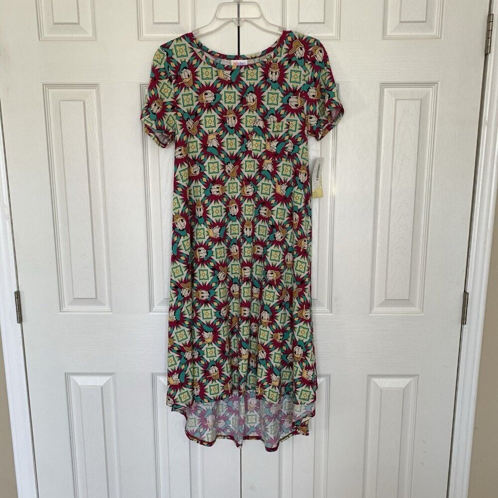 LuLaRoe Disney Donald Duck Hi Low Midi Dress Women's Size XS Multicolor NWT